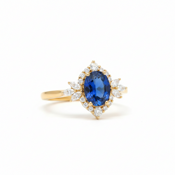 Oval Cut Sapphire Diamond Engagement Ring in 14k and 18k Gold -sapphire engagement ring