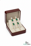 Emerald Oval Drop Earrings with Diamond Chain - Fine Emerald Jewelry