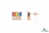 Multi Color Sapphire Baguette Stud Earrings with Diamond Accent