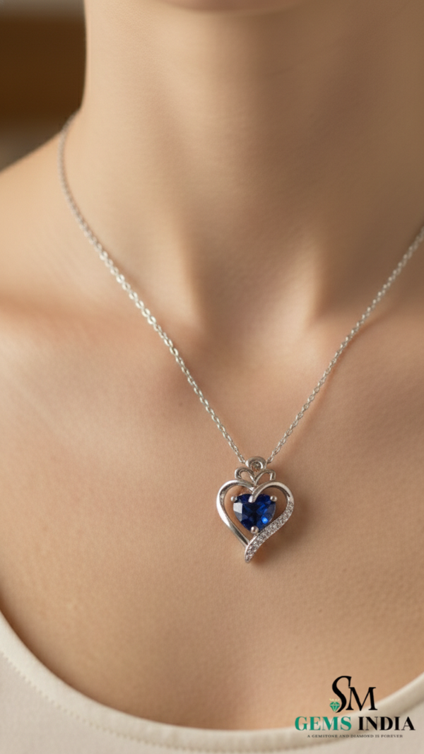 Heart-Cut Blue SapphireDiamond Heart Pendant - Gold Heart Pendant