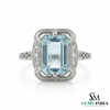 Emerald Cut Aquamarine Halo Ring with Diamond Accents - Vintage Inspired Statement Ring