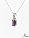 February Birthstone Emerald Cut Amethyst Diamond Pendant