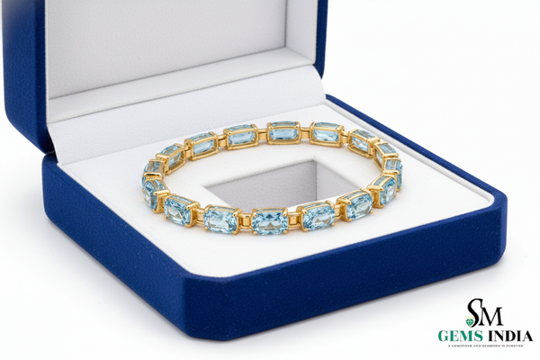 Oval Shape Aquamarine Tennis Bracelet in 14k and 18k Gold - Luxury Fine Jewelry