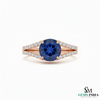 Round Blue Sapphire Diamond Split Shank Ring in 18k Gold
