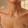 Round Emerald Bezel Set Pendant Necklace – Minimalist Solitaire Green Gemstone Fine Jewelry