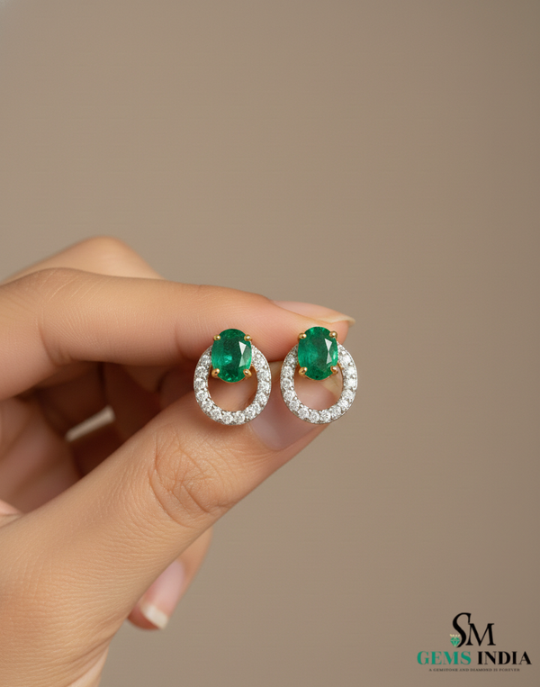Oval Cut Emerald Diamond Drop Earrings – Timeless Emerald Halo Earrings
