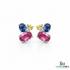 Multicolor Gemstone Trio Cluster Stud Earrings - Earrings for Women