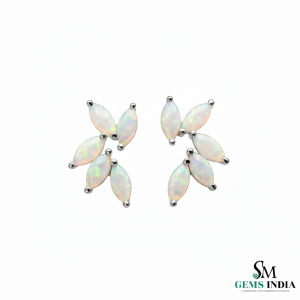 Elegant Leaf Style Marquise Opal Stud Earring Minimalist Earrings Gift