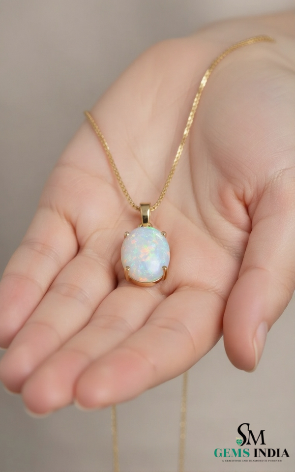 Oval Opal Diamond Halo Pendant Natural Gemstones Jewelry