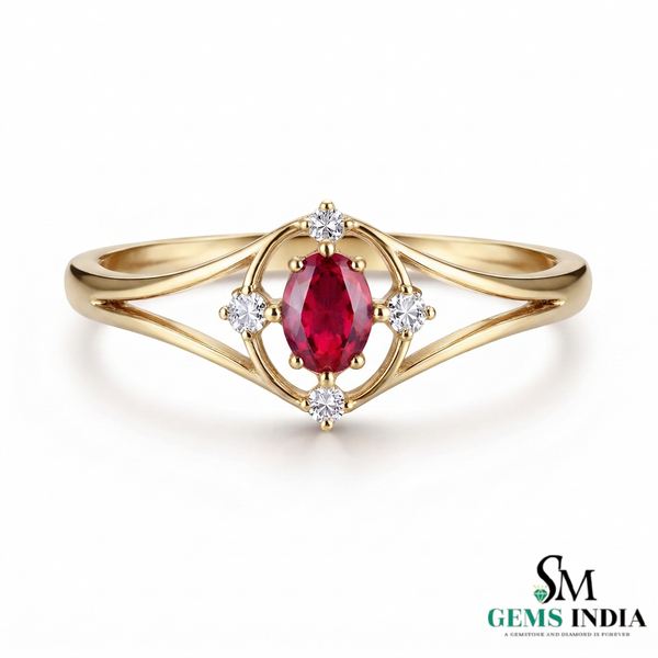 Vintage Style Oval Ruby and Diamond Ring - Romantic Ruby Jewelry