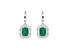 Gold Drop Earrings with Emerald cut Natural Green Stone & Sparkling Halo