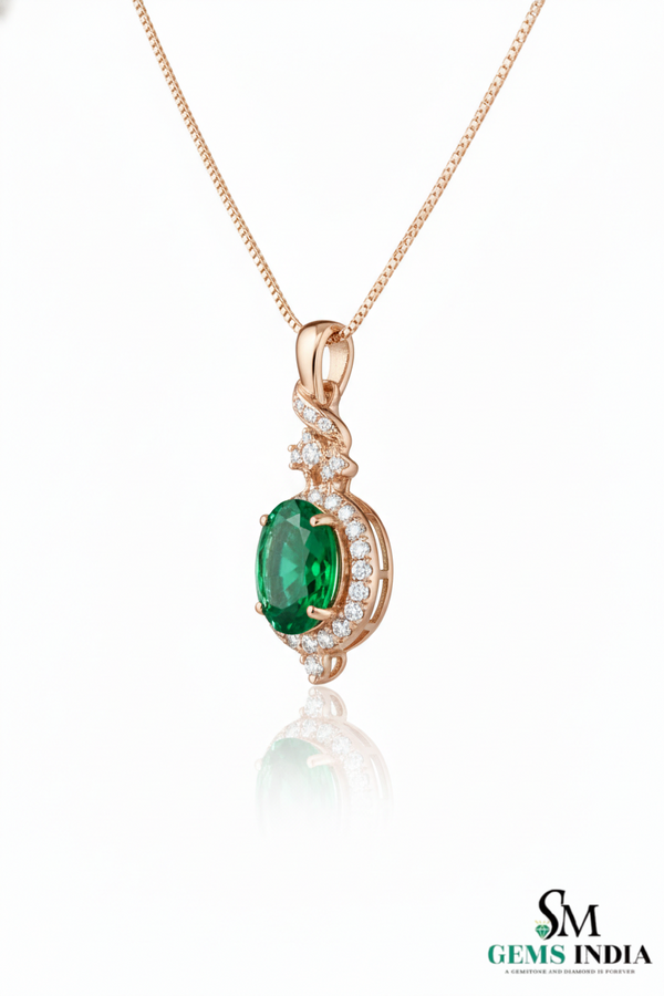 Elegant Oval Emerald and Diamond Pendant - Fine Jewelry For Women