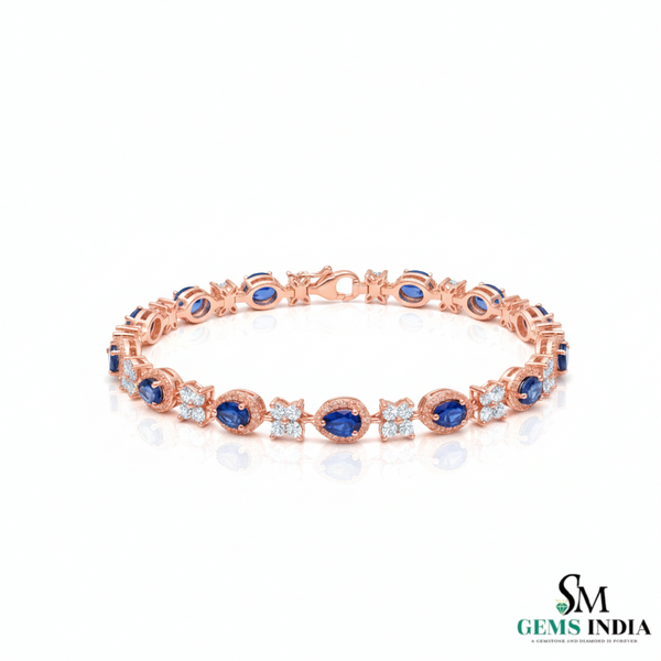Blue Sapphire & Diamond Flower Bracelet in 14k and 18k Gold – Elegant Women’s Bracelet