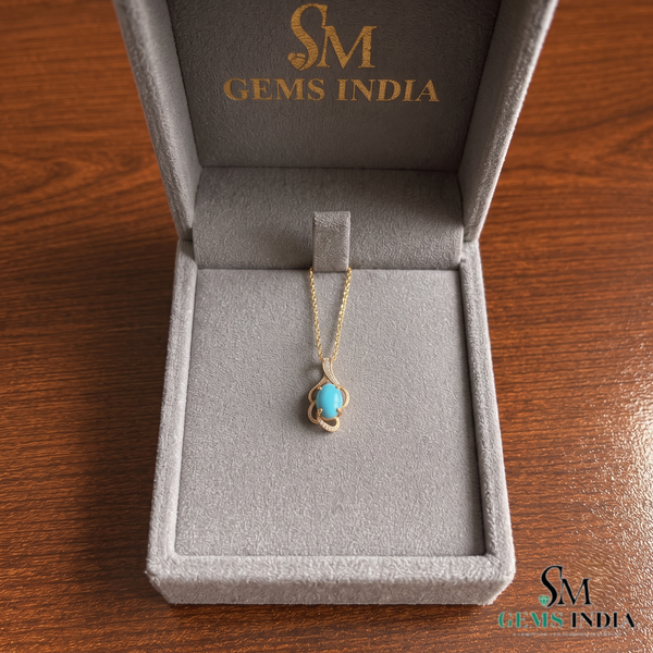 Vintage Turquoise Oval Pendant With Diamond Accent Swirl Design - Anniversary Gift