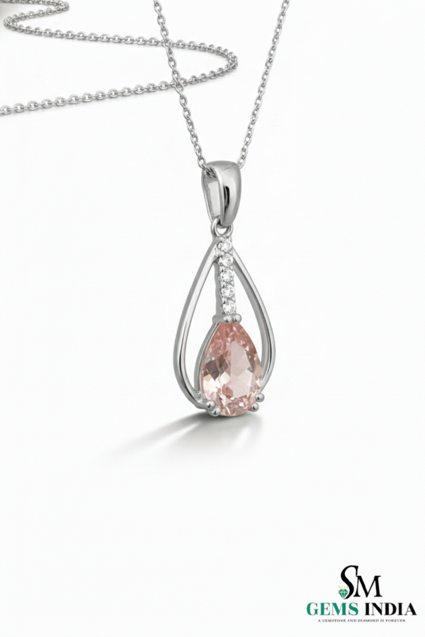 Pear Shape Pink Morganite Diamond Pendant - Diamond accent pendant