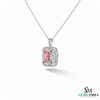 Elegant Emerald Cut Morganite Pendant with Diamond Halo For Women