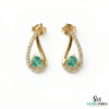 Natural Emerald Tear Drop Stud Earrings with Diamond Accents