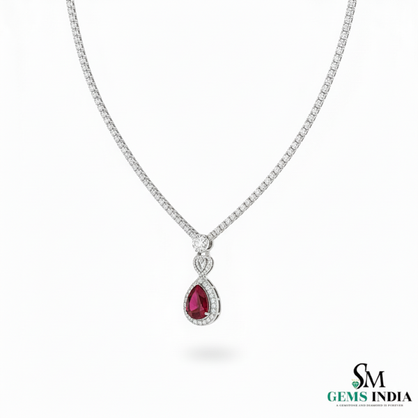 Pear Cut Ruby & Diamond Drop Necklace in 14k and 18k Gold