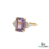 Emerald Cut Amethyst & Diamond Ring Gold Luxury Jewelry
