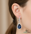 Pear Shaped Blue Sapphire and Diamond Halo Dangle Earrings - Sapphire Diamond Earrings