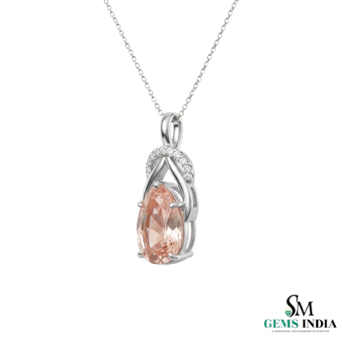 Elegant Pear-Shaped Morganite Diamond Halo Pendant – teardrop morganite pendant