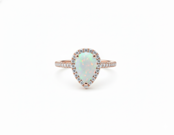 Pear Shape Opal Ring with Diamonds 14k and 18K Gold Statement Ring