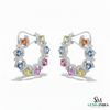 Cushion Gemstone Multicolor Sapphire & Diamond Open Hoop Earrings