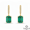 Elegant Emerald cut Natural Emerald Halo Drop Earrings in 14K Yellow Gold Geometric Design (Copy)