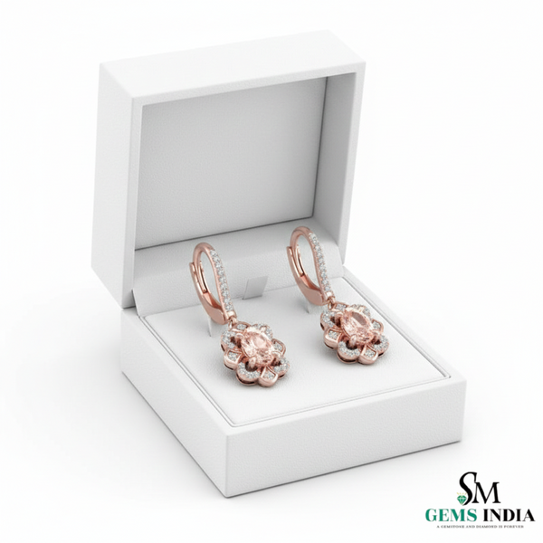 Floral Morganite Diamond Drop Earrings - Luxury Gemstone Earrings