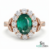 2.50 carat Oval Cut Emerald and Diamond Halo Ring in 14K Gold Vintage Engagement Ring