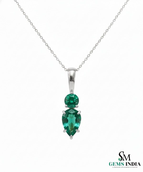 Two-Stone Natural Emerald Drop Pendant Round Pear Cut Design