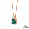 Emerald Cut Green Emerald Pendant with Diamond Cluster Bail Pendant