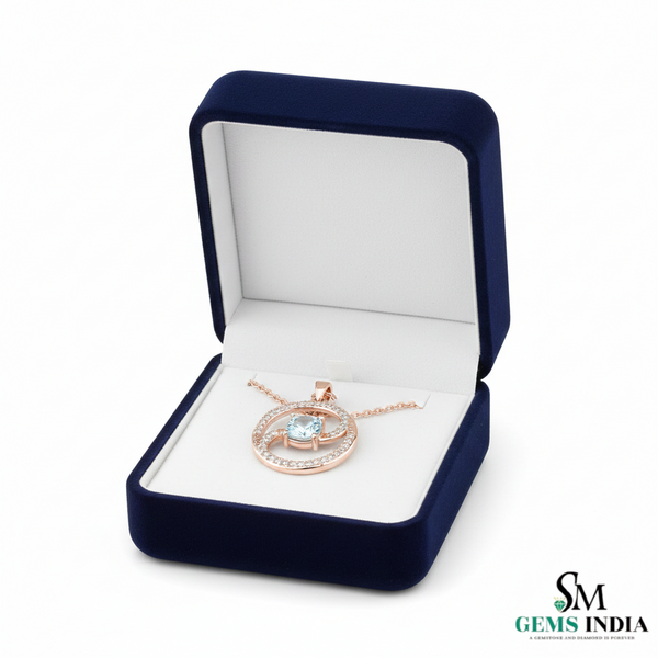 Cushion Cut Aquamarine Diamond Swirl Circle Pendant For Woman