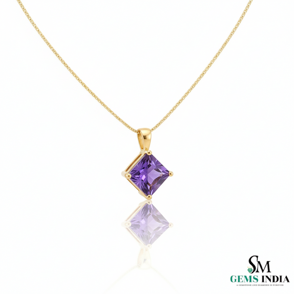 Radiant Princess-Cut Purple Amethyst Pendant – Fine Gold Jewelry