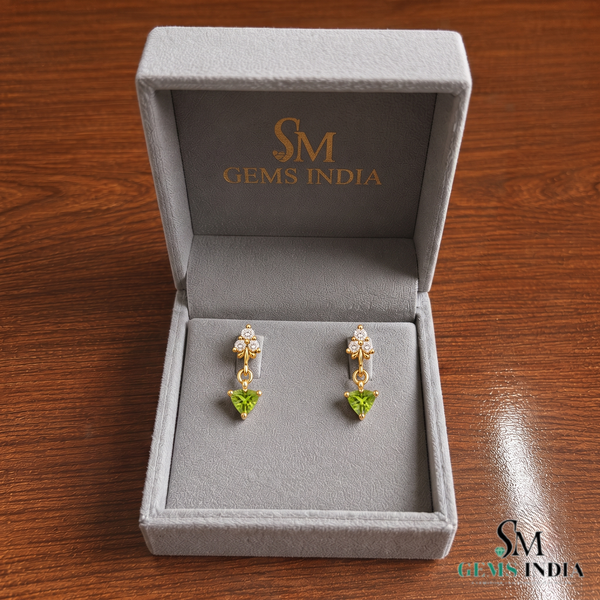 Trillion Cut Peridot & Diamond Drop Dangle Earrings for Women - Fine Gemstone Jewelry