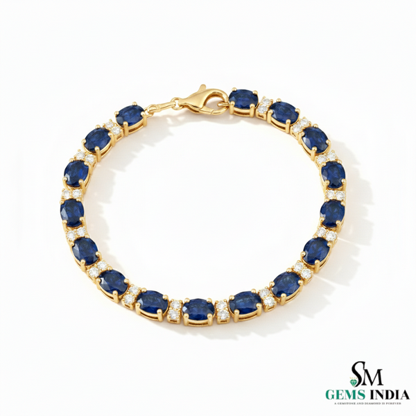 Blue Sapphire & Diamond Tennis Bracelet in 18k Gold - Luxury Women's Jewelry