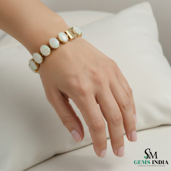 Luxury Natural Oval Opal Tennis Bracelet – Elegant Gemstone Jewelry
