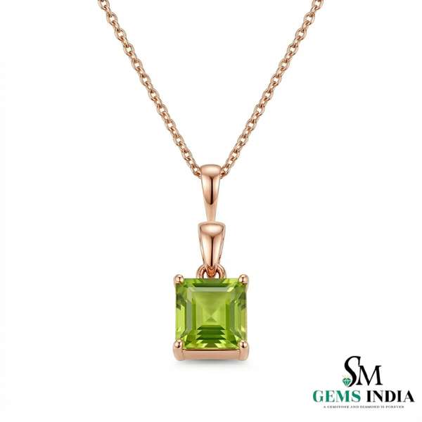 Princess Cut Peridot Solitaire Pendant Minimalist Square Gemstone Jewelry