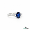 Oval Sapphire Gold Ring with Diamond Embellished Band - Gift For Her