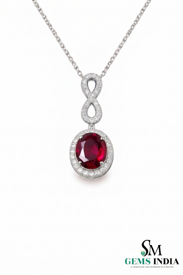 Infinity Style Ruby and Diamond Pendant Necklace July Birthstone Jewelry