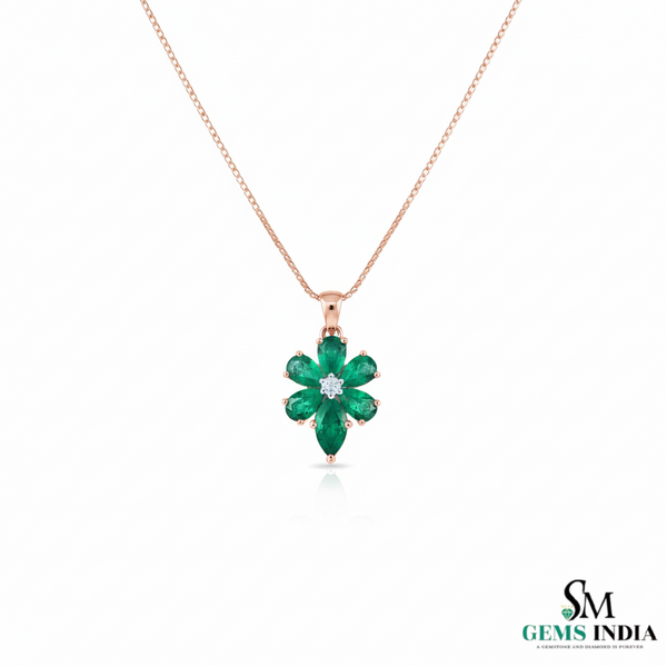 Pear and Marquise Natural Emerald Flower Pendant May Birthstone Jewelry