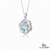 Round Aquamarine & Diamond Pendant - Blue Gemstone Jewelry