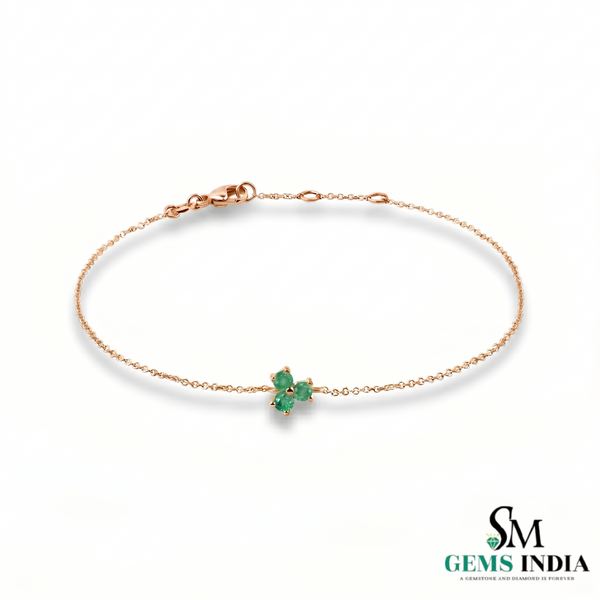 Round Emerald Clover Bracelet in 14k Gold – Dainty Minimalist Chain Bracelet