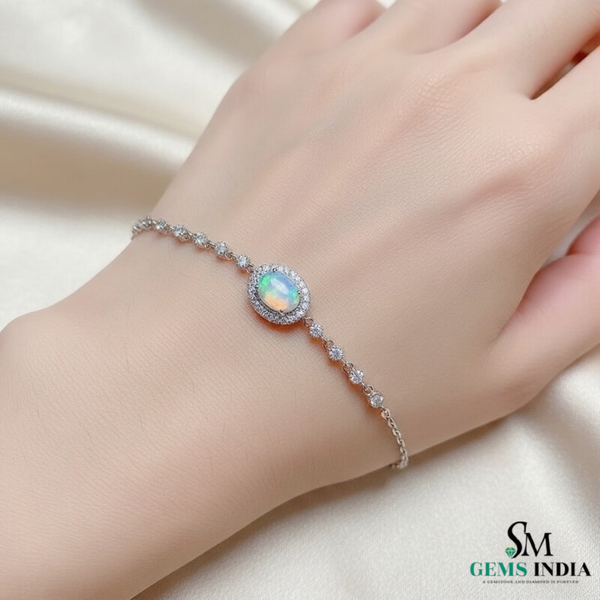 Delicate Oval Opal & Diamond Station Bracelet - Elegant Gold Jewelry
