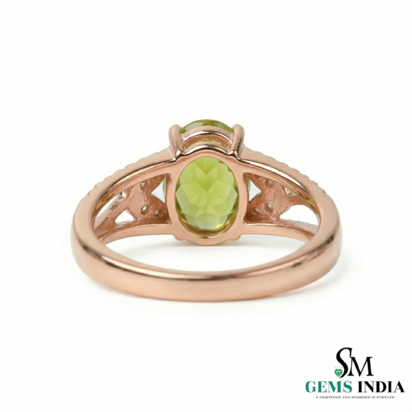 Oval Peridot Ring with Diamond Leaf Accents - Promise ring