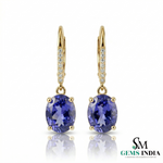 Oval Tanzanite Drop Earrings with Diamond Hoop