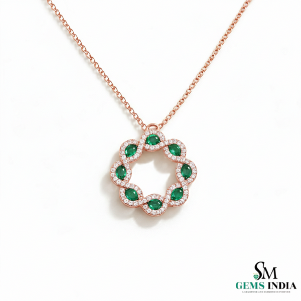 Timeless Oval Emerald & Diamond Circle Pendant – Fine Gold Jewelry
