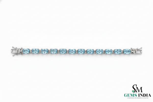 Oval Shape Aquamarine Tennis Bracelet in 14k and 18k Gold - Luxury Fine Jewelry