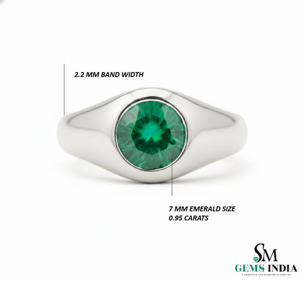 Men's Zambian Natural Emerald Ring: Vivid Green Solitaire, 18k Solid Gold