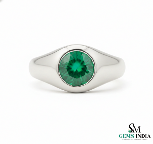 Men's Zambian Natural Emerald Ring: Vivid Green Solitaire, 18k Solid Gold